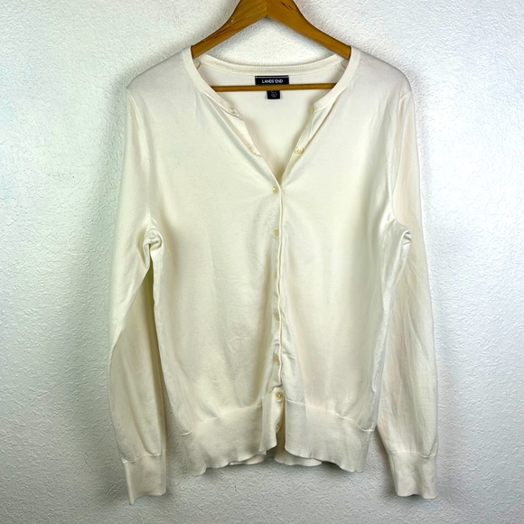 Lands' End Sweaters - Perfect Lands’ End cream grosgrain detail cardigan sweater large tall